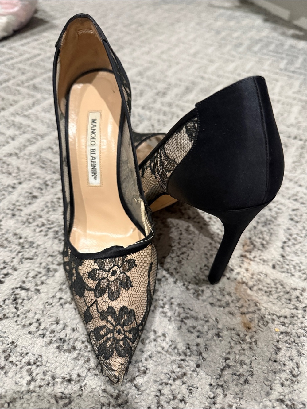 Manolo Blahnik Black Lace Pointed-Toe Stiletto Heels